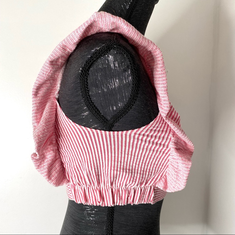 Zara Red White Striped Ruffled Crop Top - Picture 9 of 9